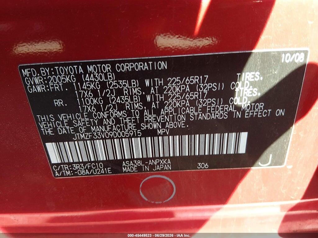 JTMZF33V09D005915 2009 TOYOTA RAV4 photo no. 9