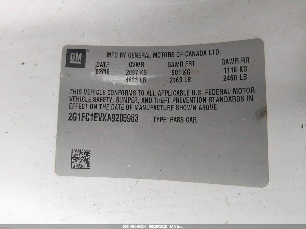 2G1FC1EVXA9205983 2010 CHEVROLET CAMARO photo no. 9