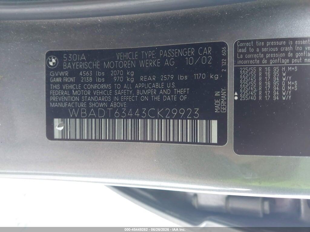 WBADT63443CK29923 2003 BMW 5 SERIES photo no. 9