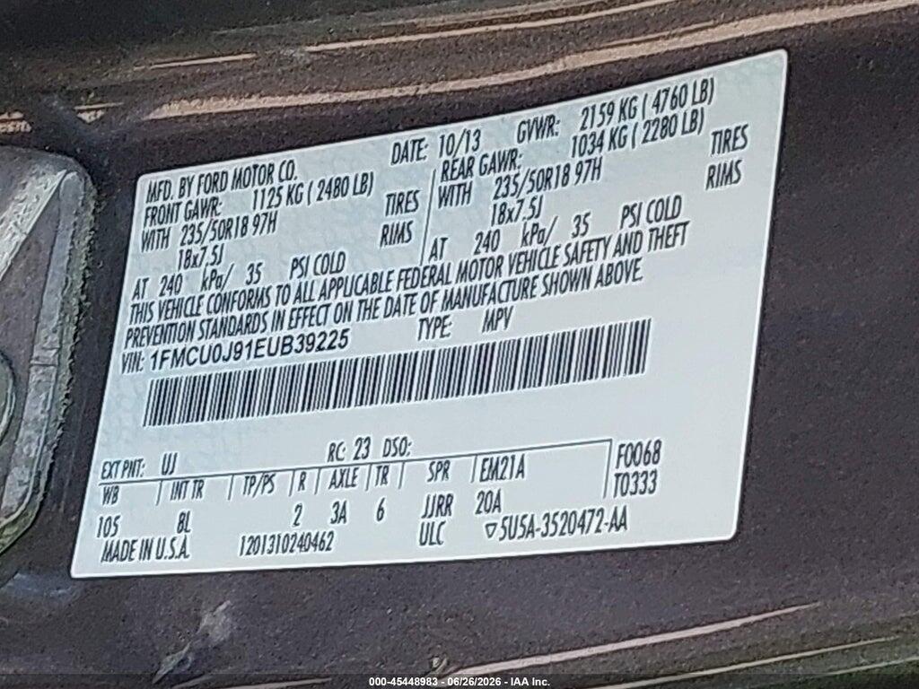 1FMCU0J91EUB39225 2014 FORD ESCAPE photo no. 9