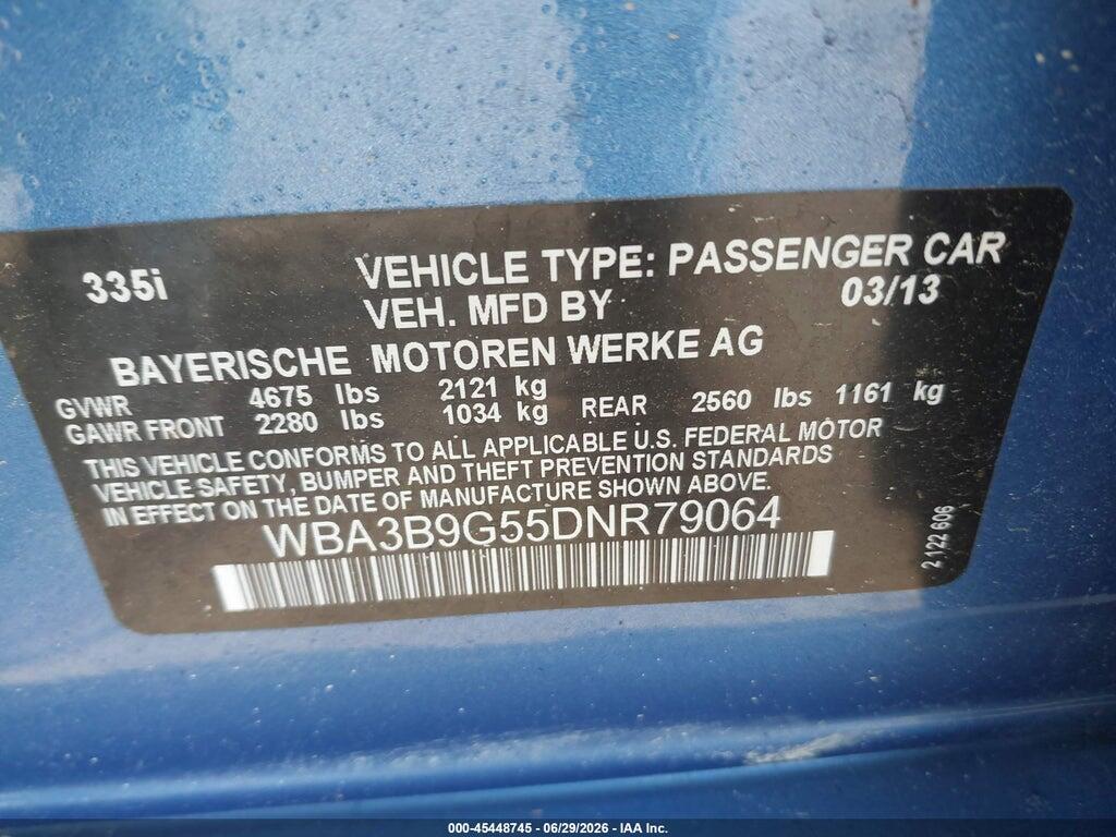 WBA3B9G55DNR79064 2013 BMW 335I photo no. 9