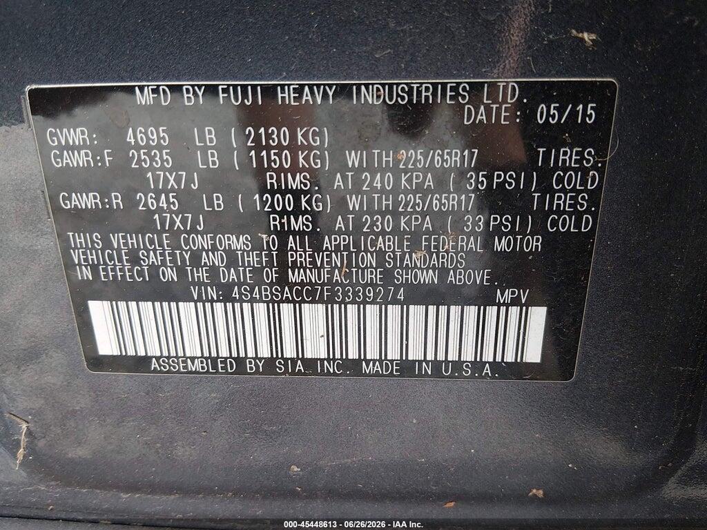 4S4BSACC7F3339274 2015 SUBARU OUTBACK photo no. 9