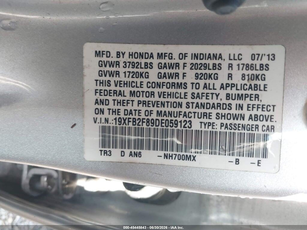 19XFB2F89DE059123 2013 HONDA CIVIC photo no. 9