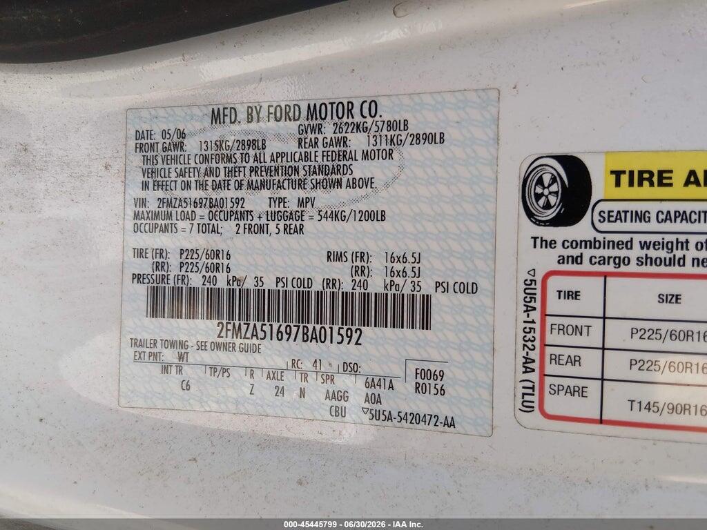 2FMZA51697BA01592 2007 FORD FREESTAR photo no. 9