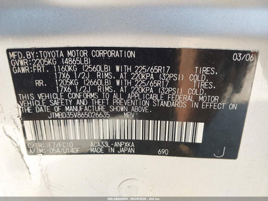 JTMBD35V865026635 2006 TOYOTA RAV4 photo no. 9