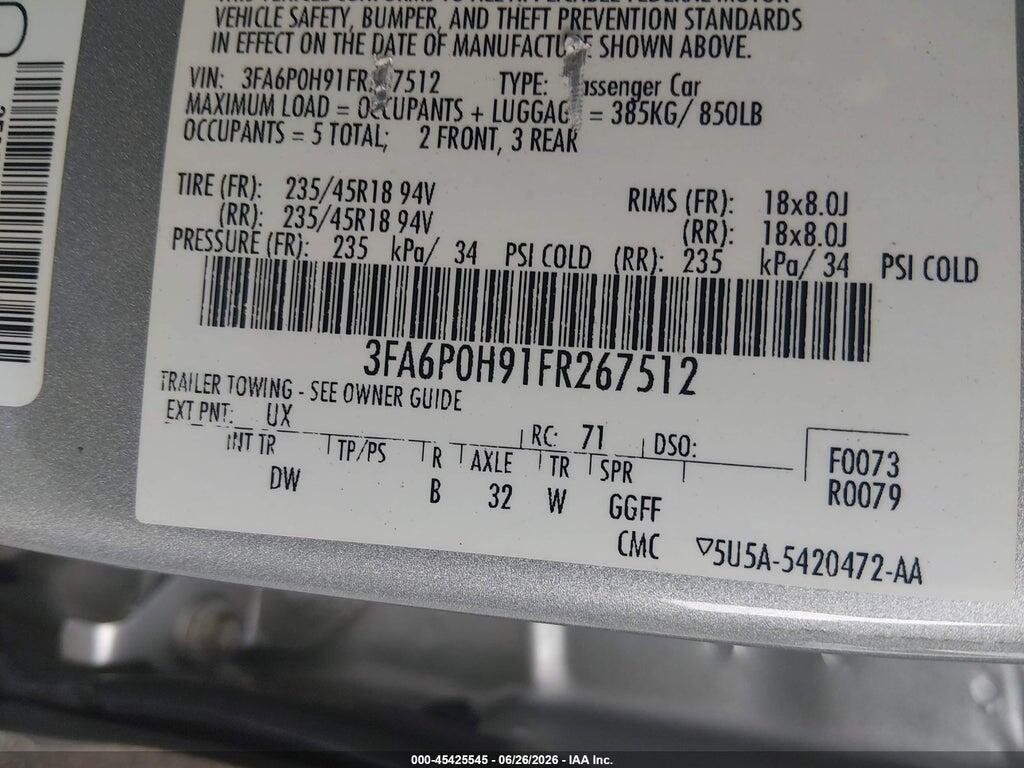 3FA6P0H91FR267512 2015 FORD FUSION photo no. 9