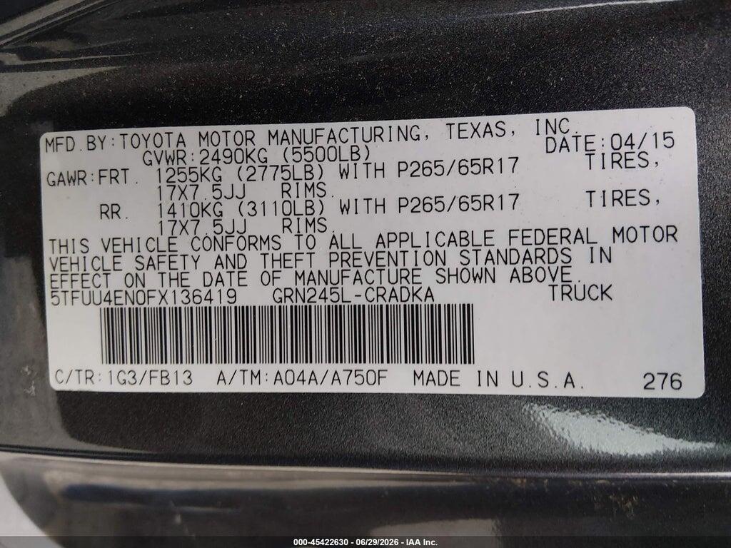 5TFUU4EN0FX136419 2015 TOYOTA TACOMA photo no. 9