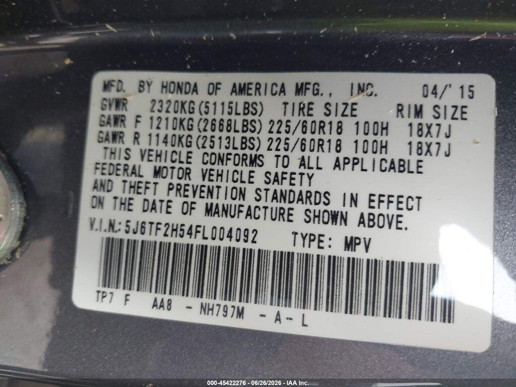 5J6TF2H54FL004092 2015 HONDA CROSSTOUR photo no. 9