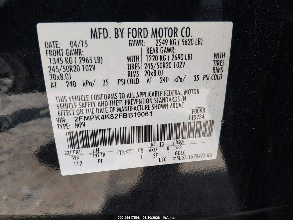 2FMPK4K82FBB19061 2015 FORD EDGE photo no. 9