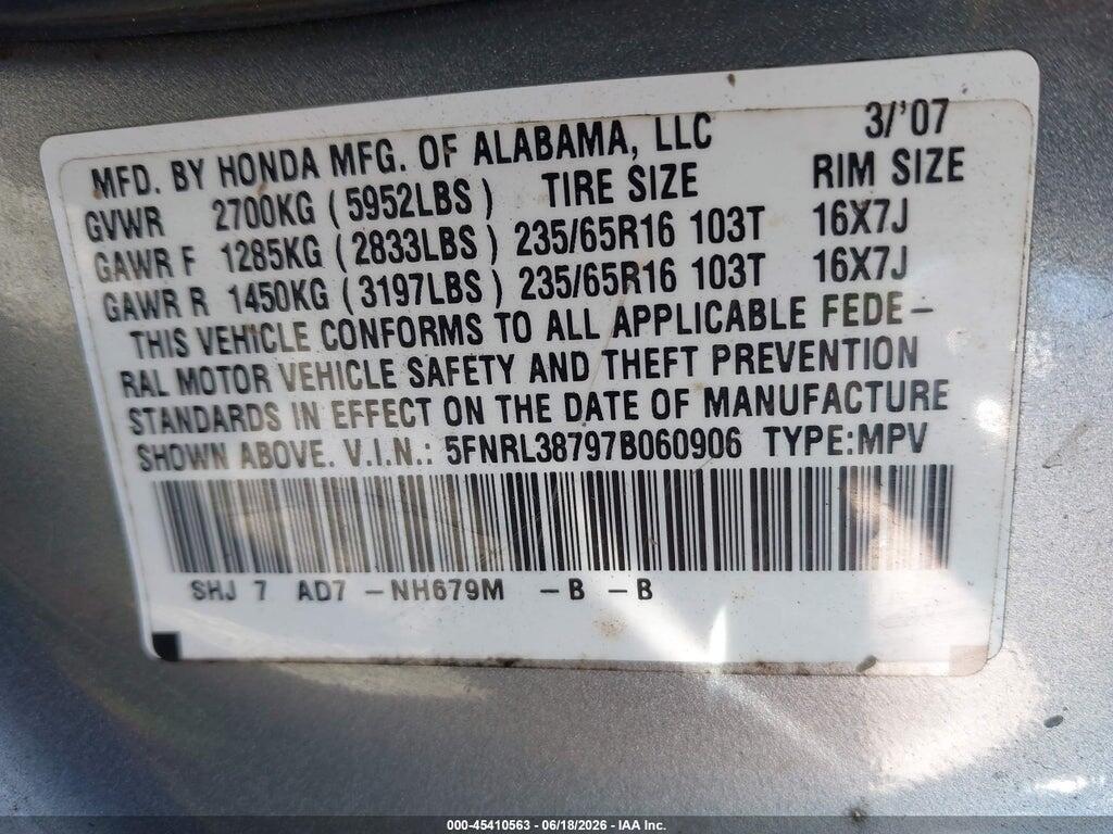 5FNRL38797B060906 2007 HONDA ODYSSEY photo no. 9