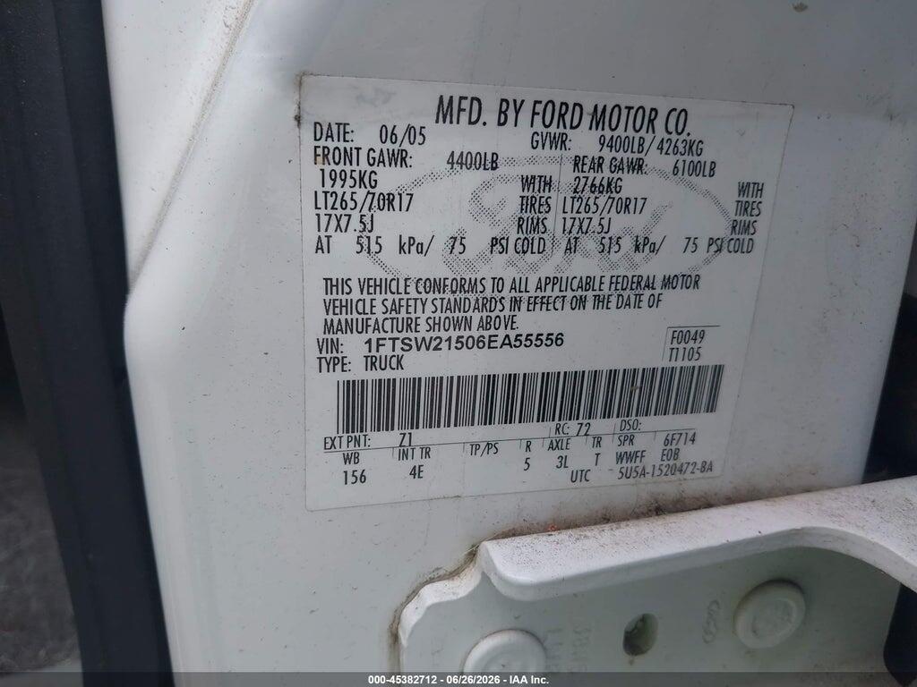 1FTSW21506EA55556 2006 FORD F-250 photo no. 9