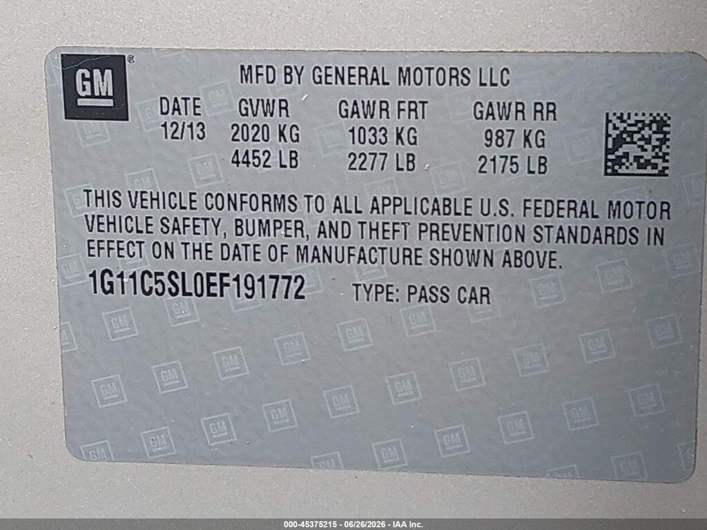 1G11C5SL0EF191772 2014 CHEVROLET MALIBU photo no. 9