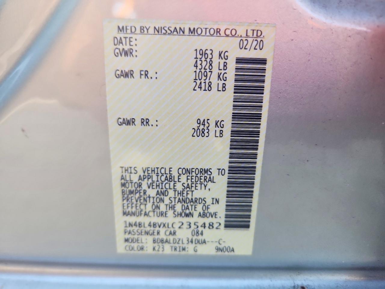 2020 NISSAN ALTIMA 2.5 S — Фото 13 из 13