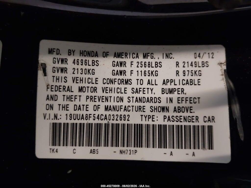 19UUA8F54CA032692 2012 ACURA TL photo no. 9