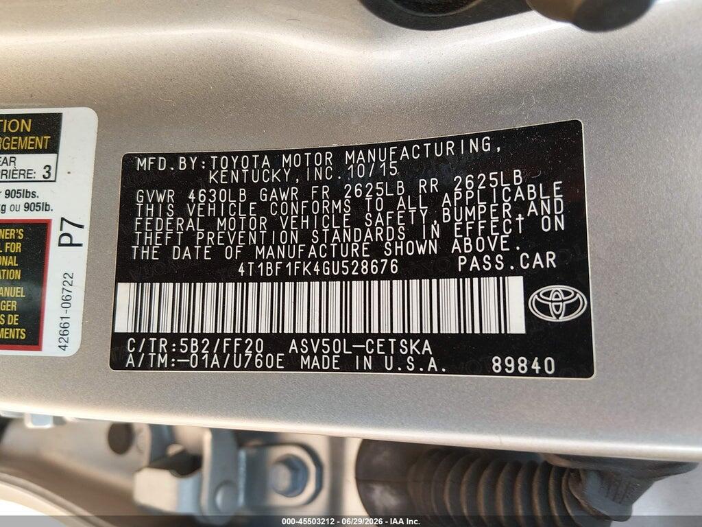 4T1BF1FK4GU528676 2016 TOYOTA CAMRY photo no. 9
