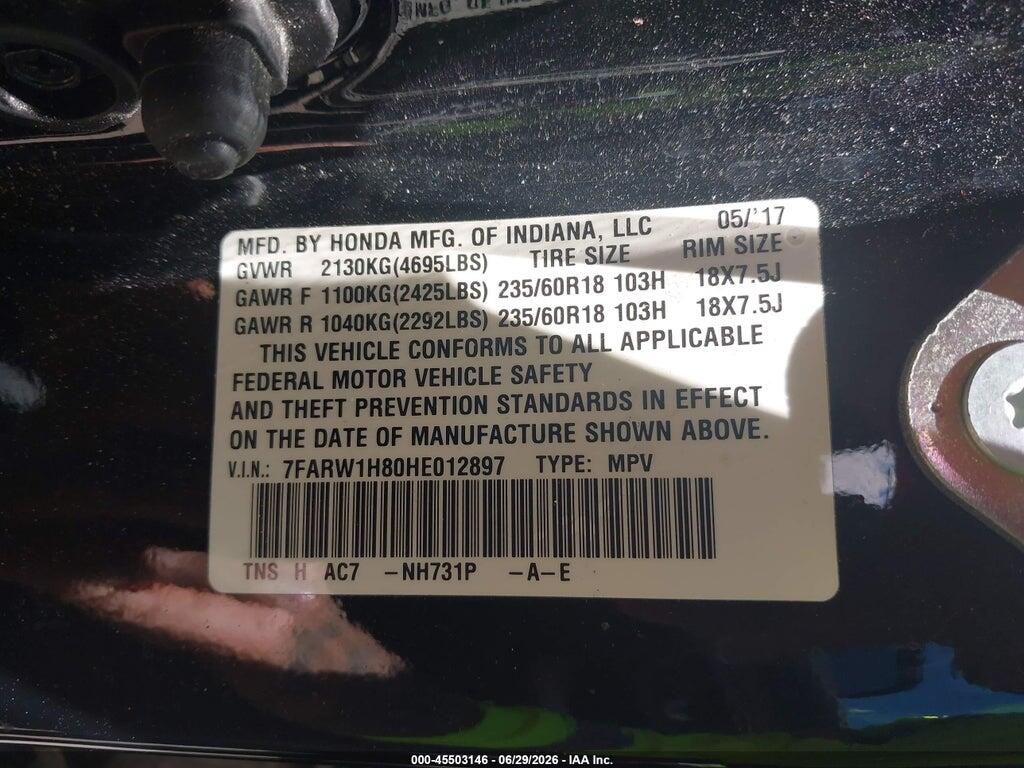 7FARW1H80HE012897 2017 HONDA CR-V photo no. 9