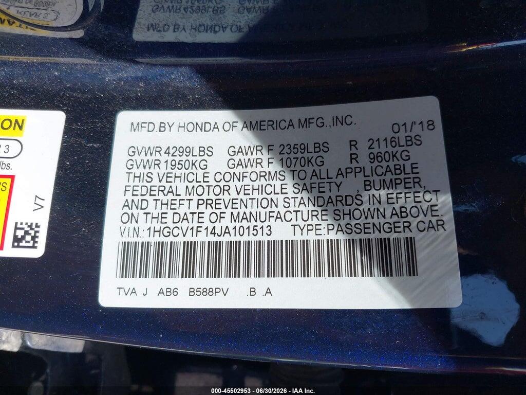 1HGCV1F14JA101513 2018 HONDA ACCORD photo no. 9