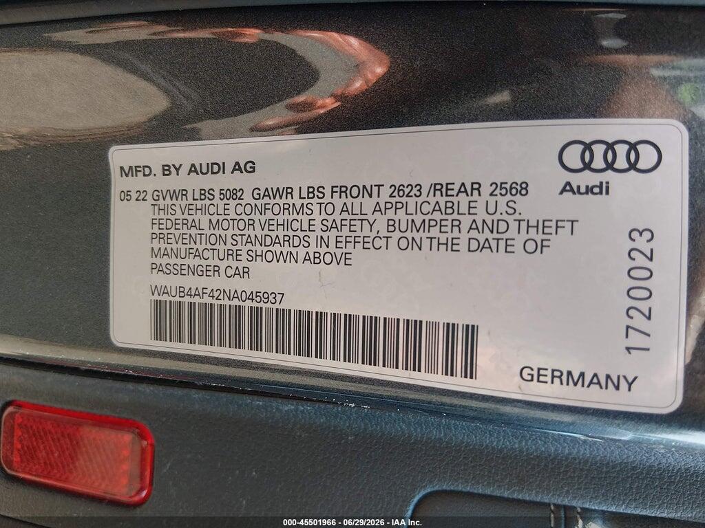 WAUB4AF42NA045937 2022 AUDI S4 photo no. 9