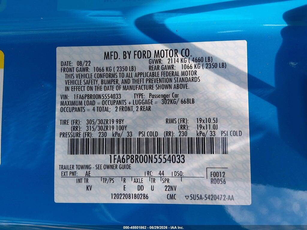 1FA6P8R00N5554033 2022 FORD MUSTANG photo no. 9