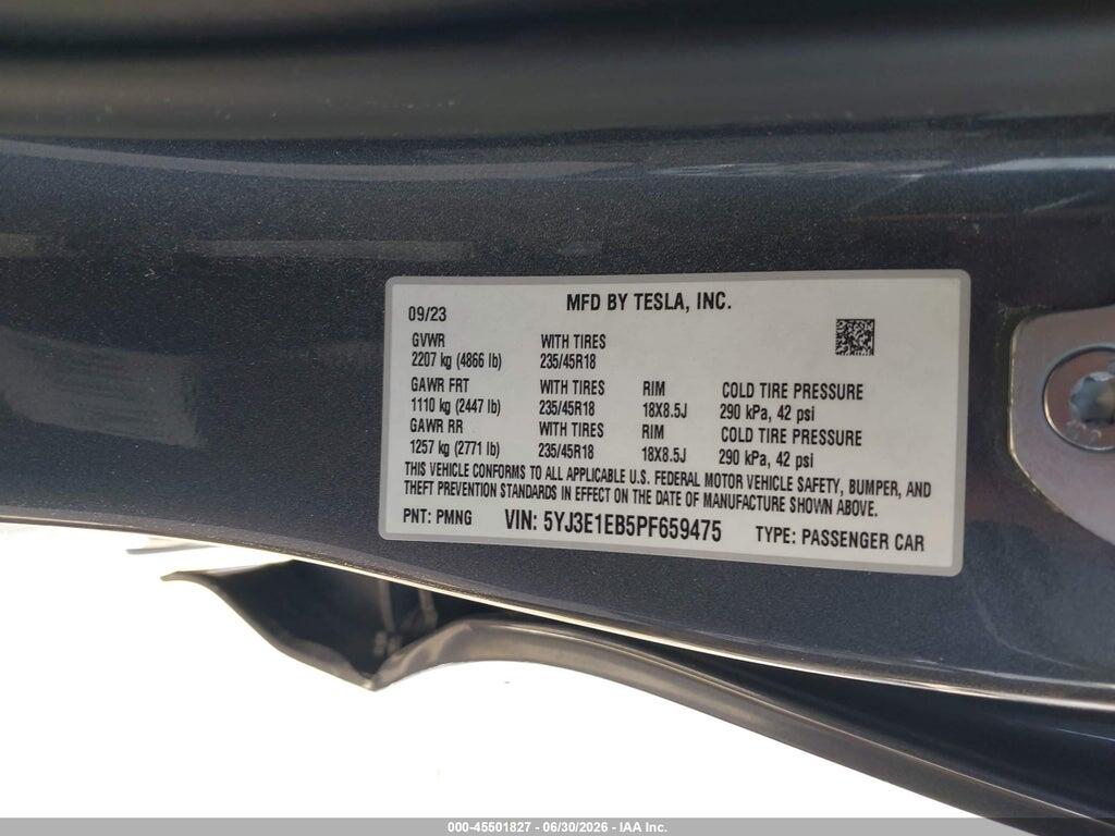 5YJ3E1EB5PF659475 2023 TESLA MODEL 3 photo no. 9