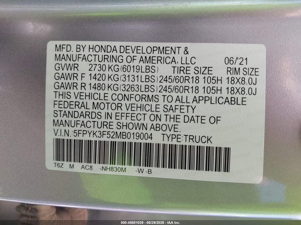 5FPYK3F52MB019004 2021 HONDA RIDGELINE photo no. 9