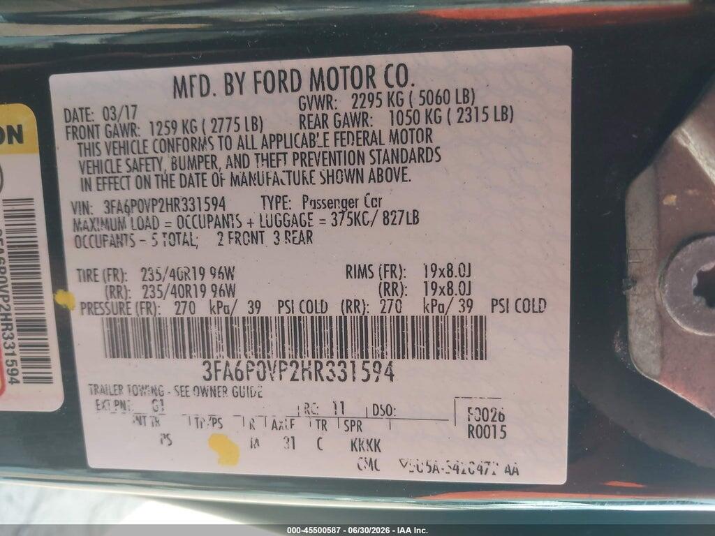 3FA6P0VP2HR331594 2017 FORD FUSION photo no. 9