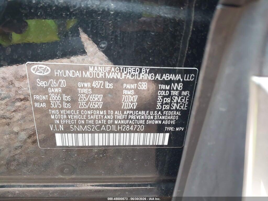 5NMS2CAD1LH284720 2020 HYUNDAI SANTA FE photo no. 9