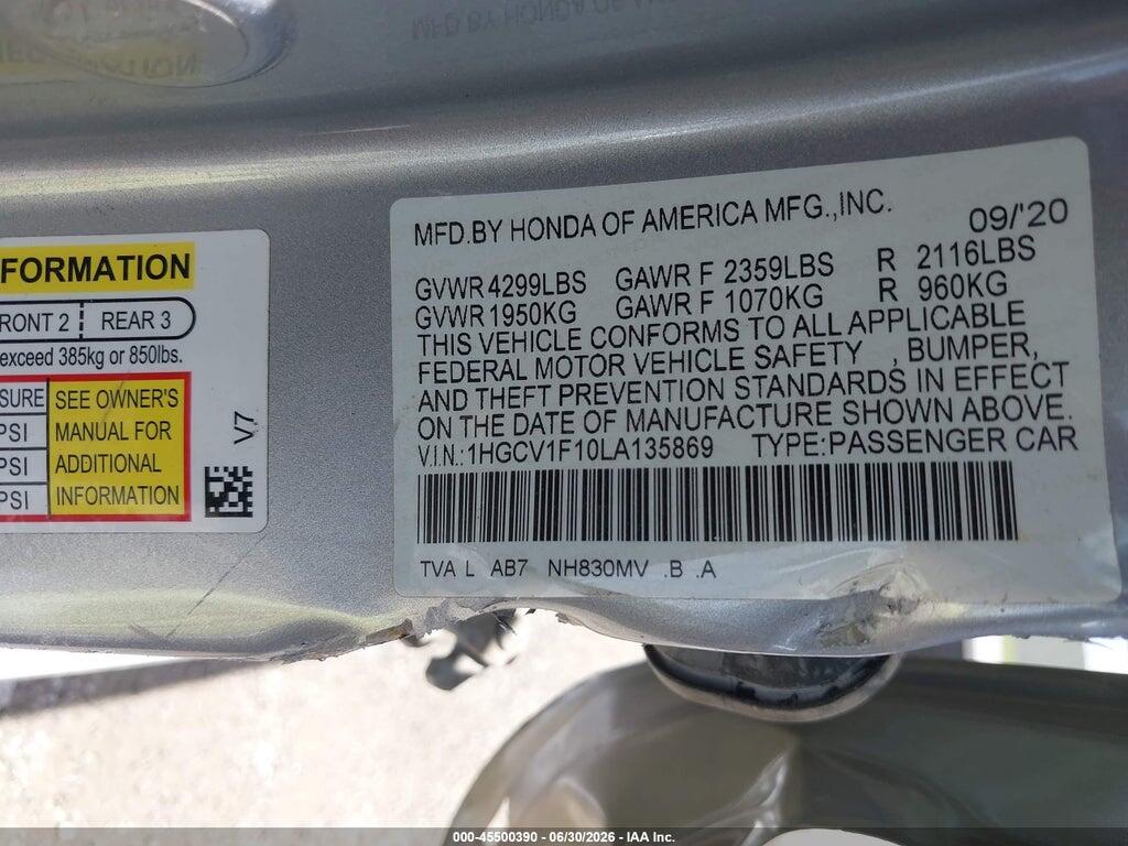 1HGCV1F10LA135869 2020 HONDA ACCORD photo no. 9