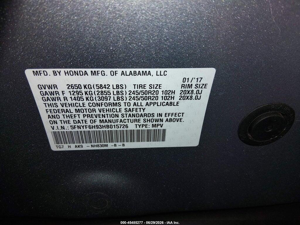 5FNYF6H93HB015726 2017 HONDA PILOT photo no. 9