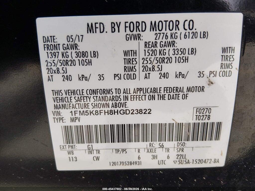 1FM5K8FH8HGD23822 2017 FORD EXPLORER photo no. 9