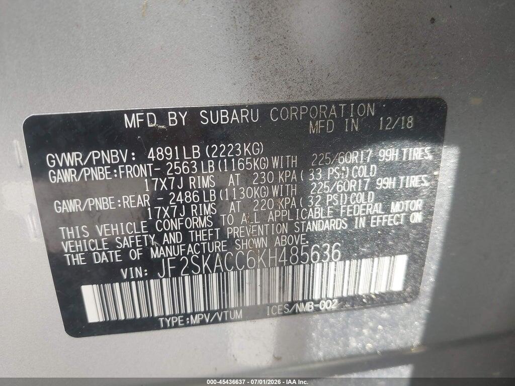 JF2SKACC6KH485636 2019 SUBARU FORESTER photo no. 9