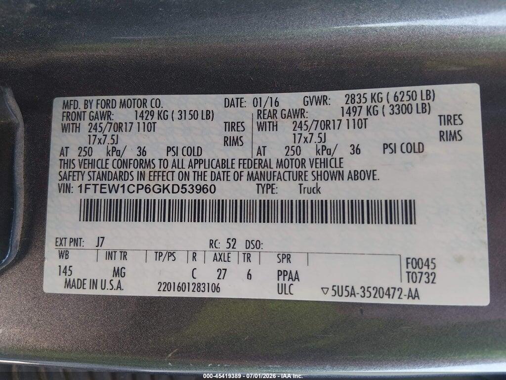 1FTEW1CP6GKD53960 2016 FORD F-150 photo no. 9