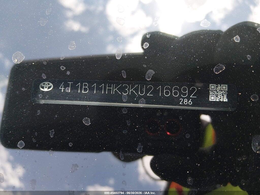 4T1B11HK3KU216692 2019 TOYOTA CAMRY photo no. 9