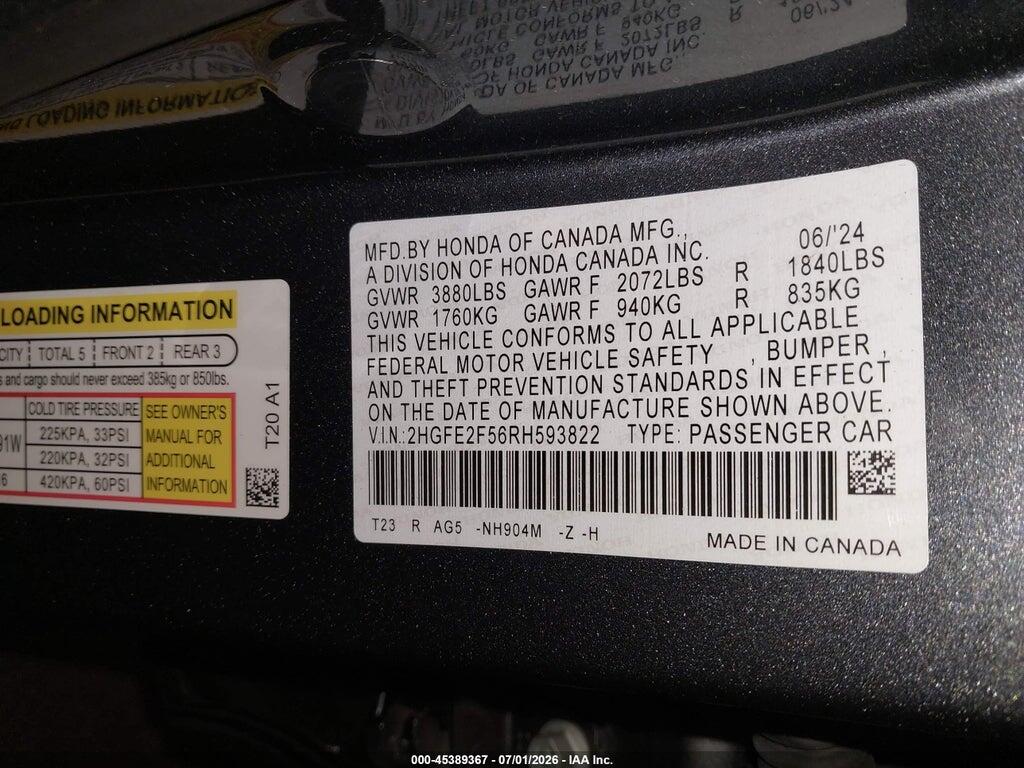 2HGFE2F56RH593822 2024 HONDA CIVIC photo no. 9