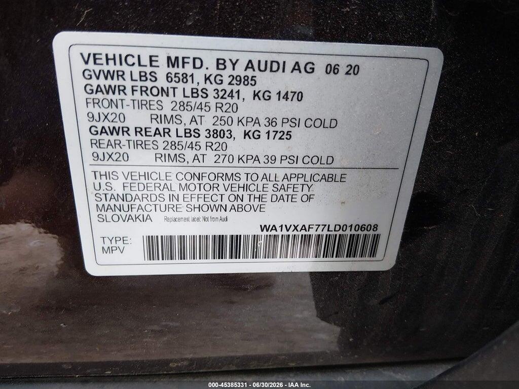 WA1VXAF77LD010608 2020 AUDI Q7 photo no. 9