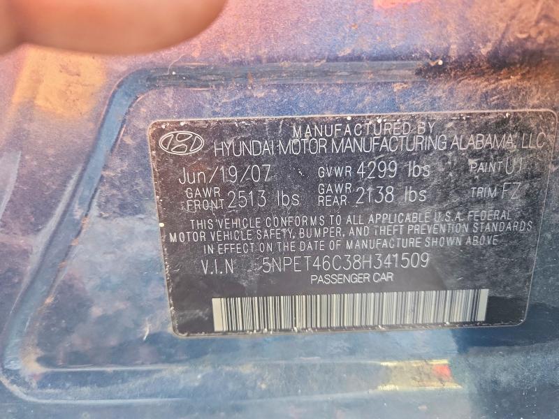 5NPET46C38H341509 2008 HYUNDAI SONATA photo no. 12