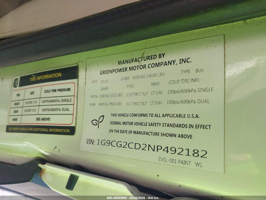 1G9CG2CD2NP492182 2022 GREENPOWER MOTORS EVC210 photo no. 9