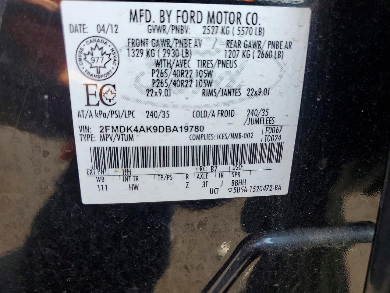 2FMDK4AK9DBA19780 2013 FORD EDGE photo no. 12