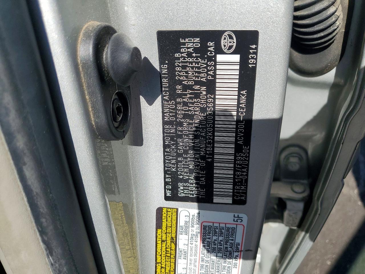 2005 TOYOTA CAMRY LE — Фото 12 из 12