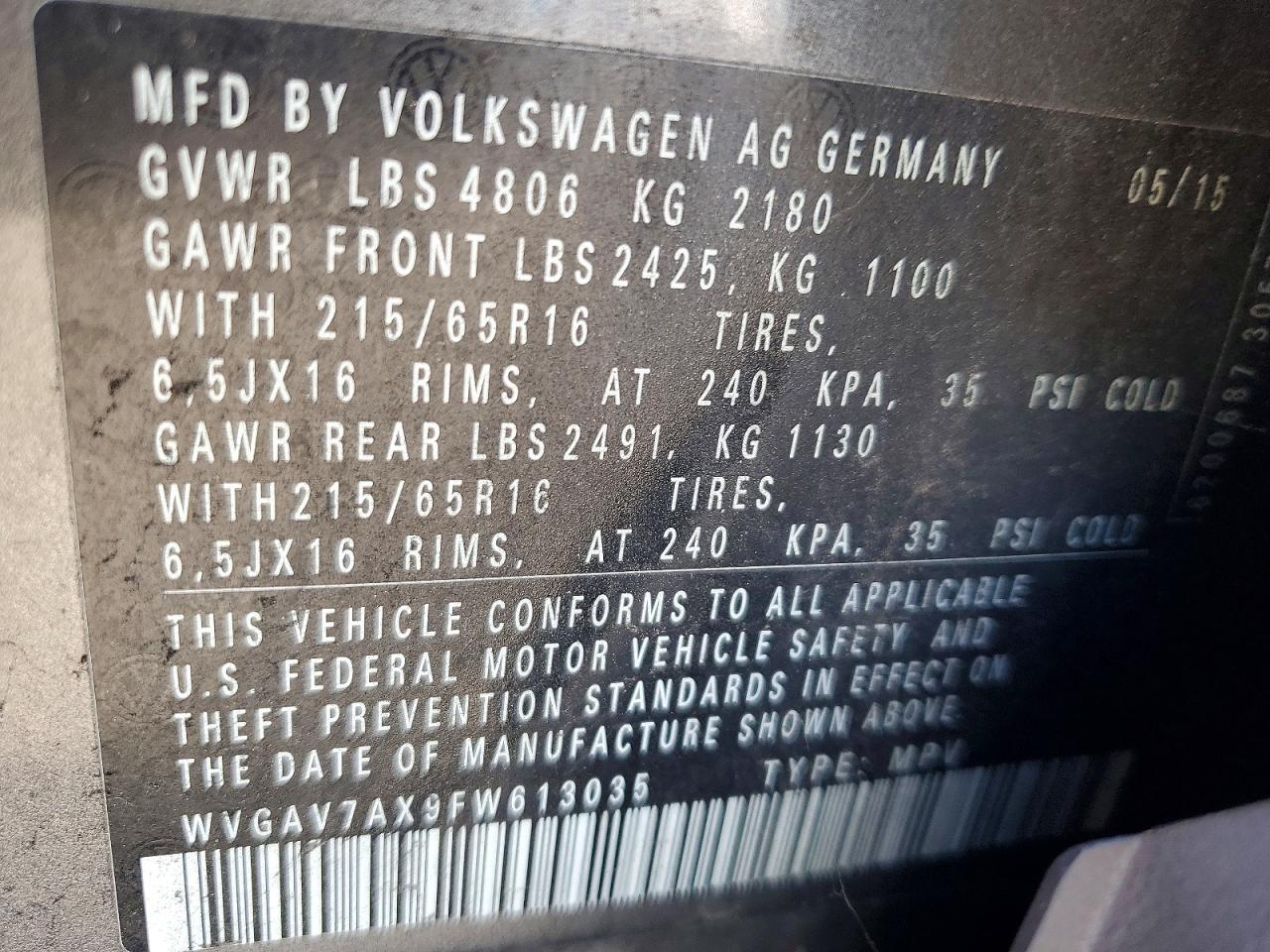 WVGAV7AX9FW613035 2015 VOLKSWAGEN TIGUAN photo no. 12