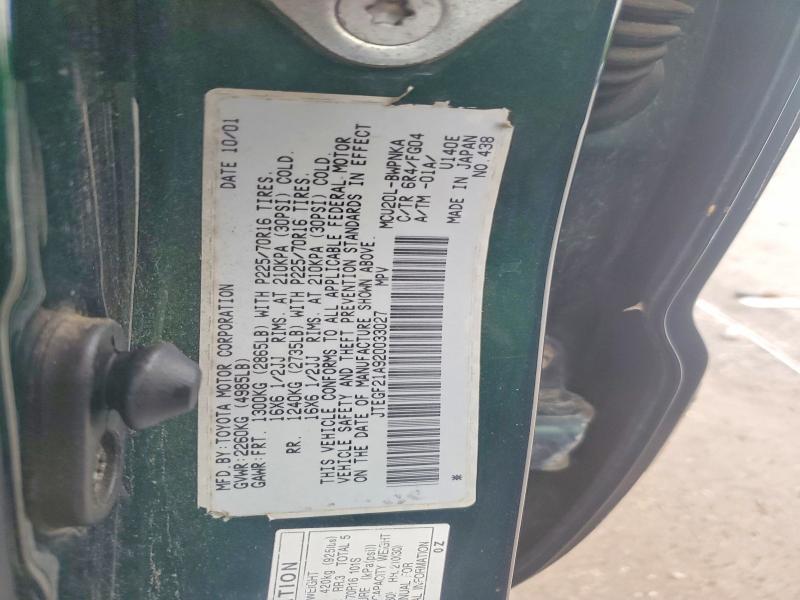JTEGF21A920033027 2002 TOYOTA HIGHLANDER photo no. 12