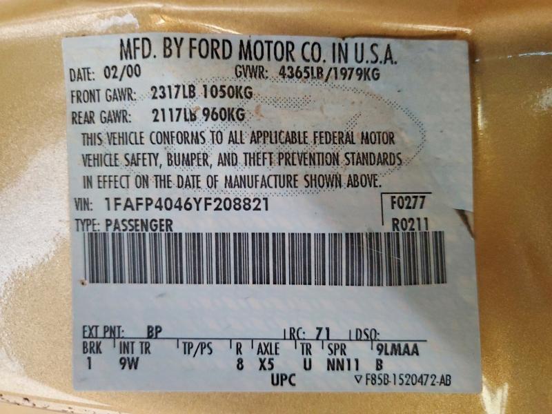 1FAFP4046YF208821 2000 FORD MUSTANG photo no. 12