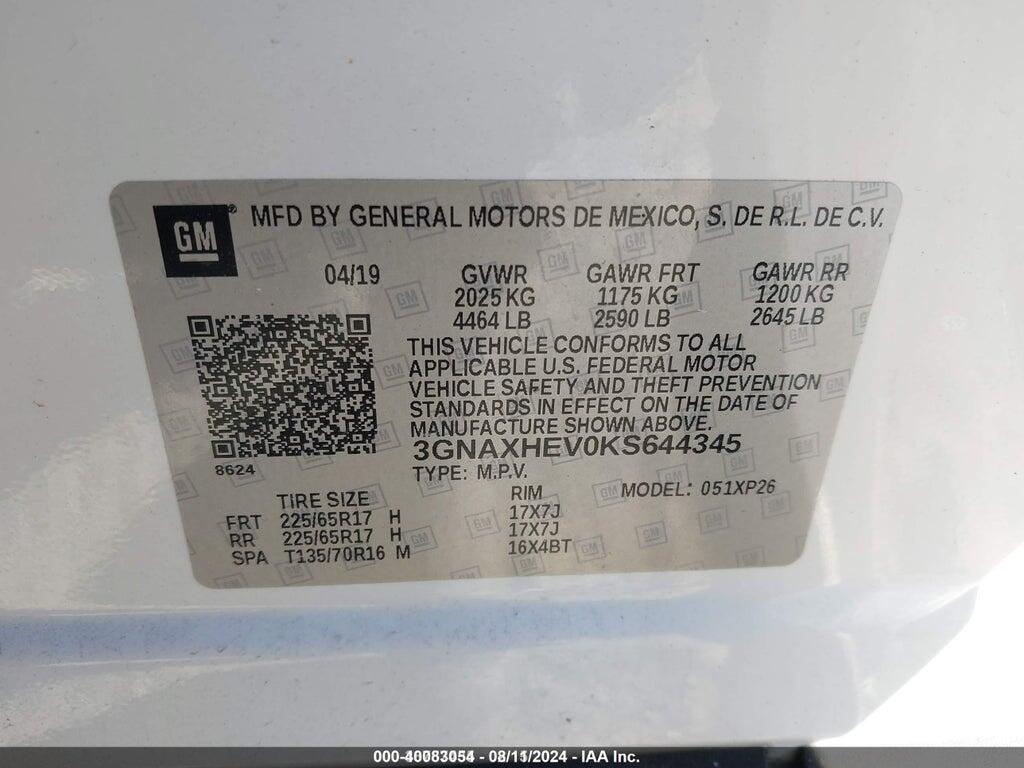 3GNAXHEV0KS644345 2019 CHEVROLET EQUINOX photo no. 9