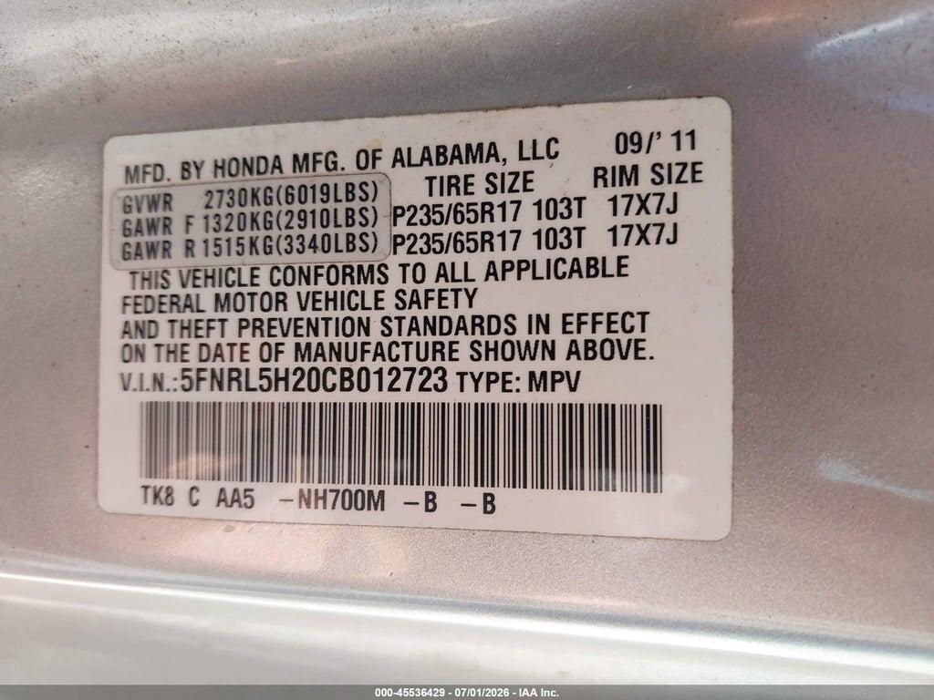 5FNRL5H20CB012723 2012 HONDA ODYSSEY photo no. 9
