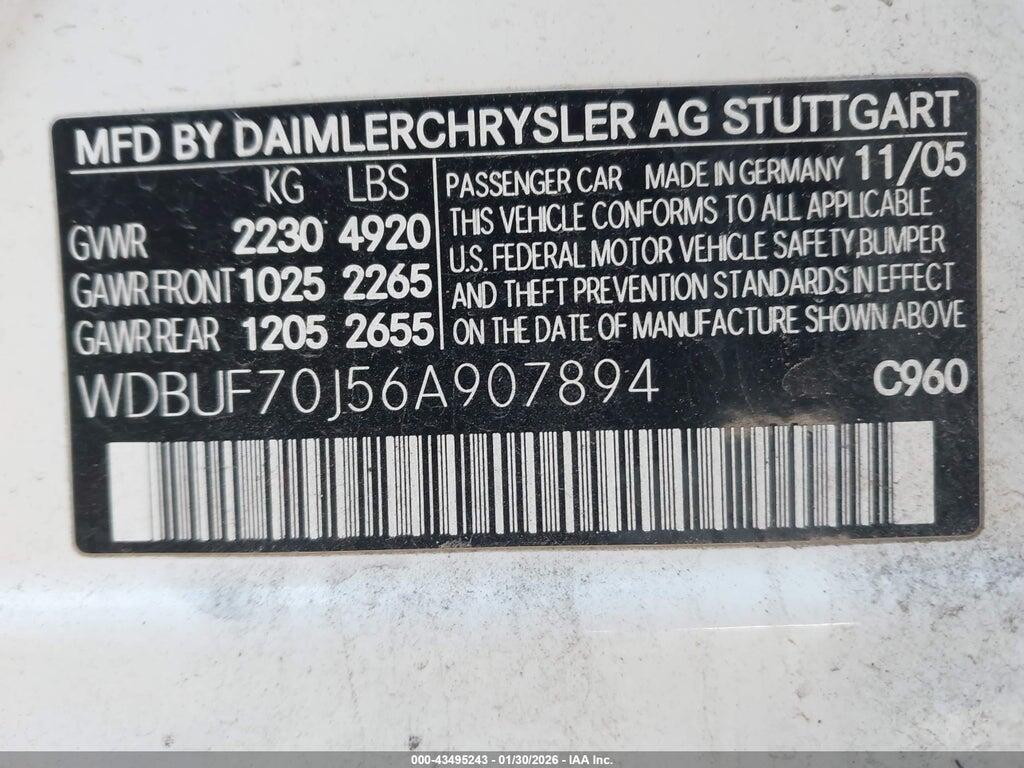 WDBUF70J56A907894 2006 MERCEDES-BENZ E 500 photo no. 9