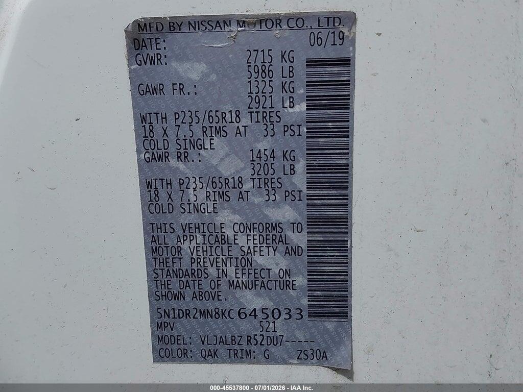 5N1DR2MN8KC645033 2019 NISSAN PATHFINDER photo no. 9