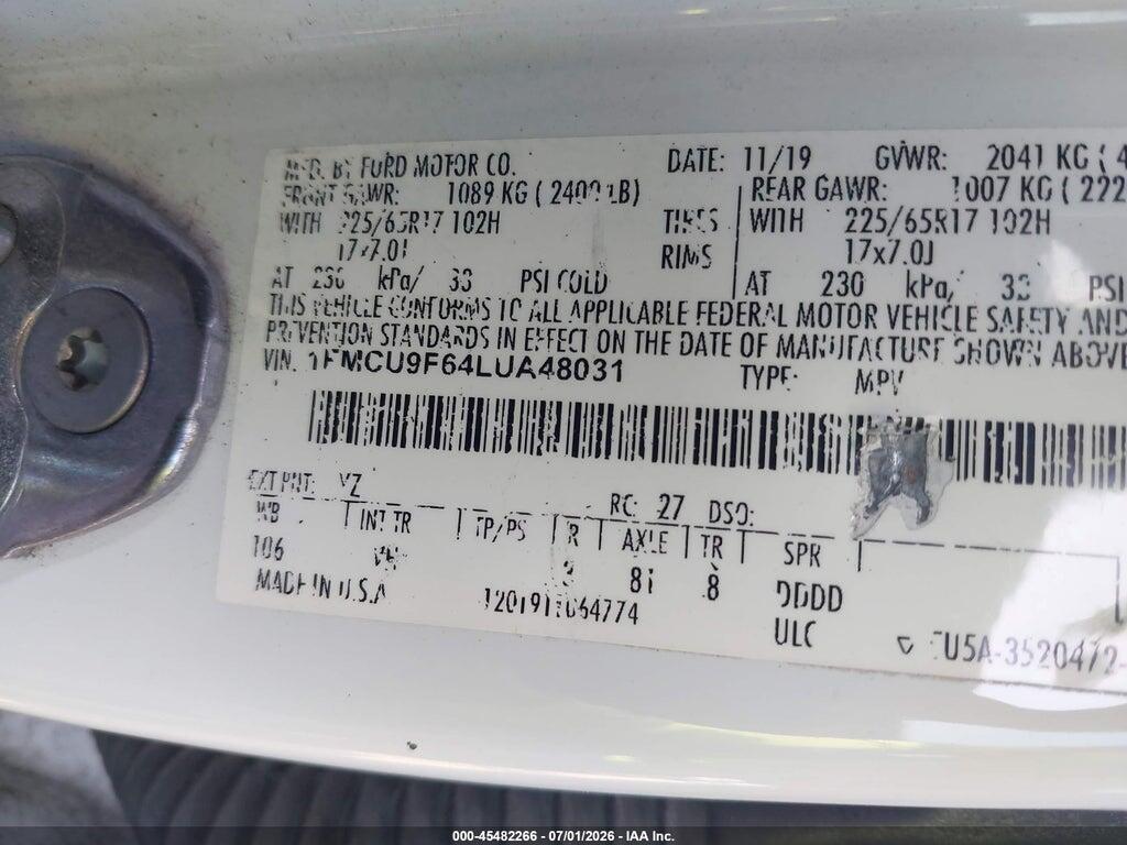 1FMCU9F64LUA48031 2020 FORD ESCAPE photo no. 9