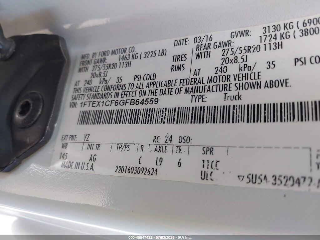 1FTEX1CF6GFB64559 2016 FORD F-150 photo no. 9