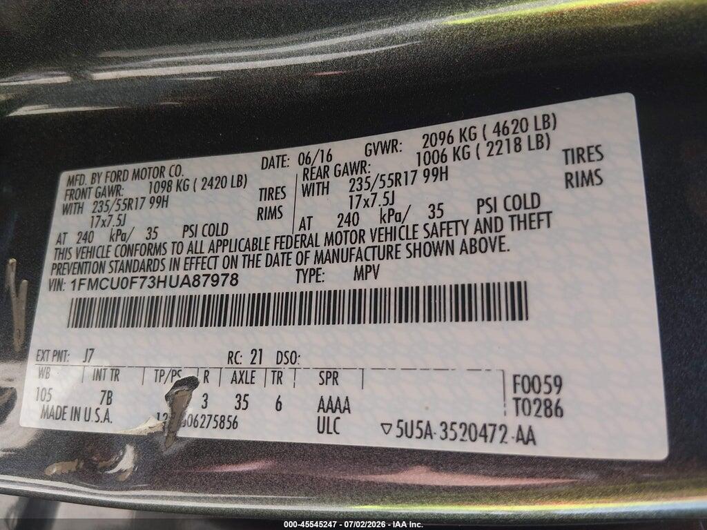 1FMCU0F73HUA87978 2017 FORD ESCAPE photo no. 9