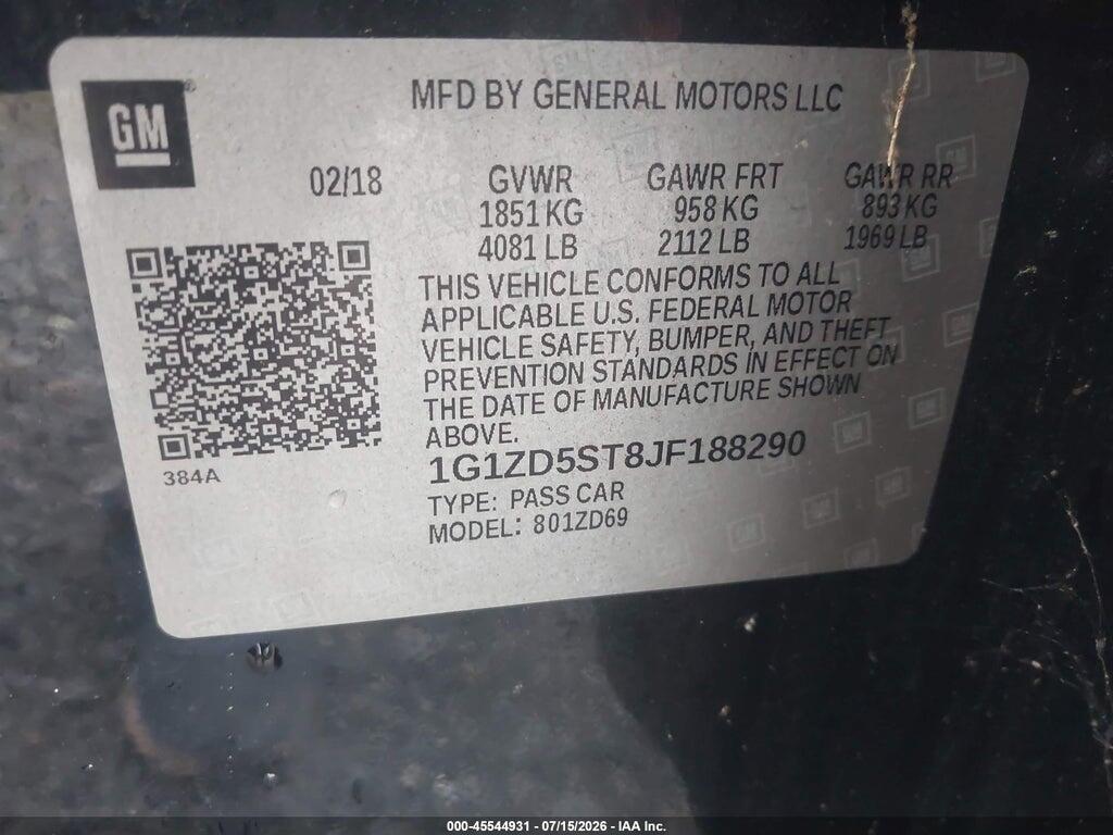 1G1ZD5ST8JF188290 2018 CHEVROLET MALIBU photo no. 9